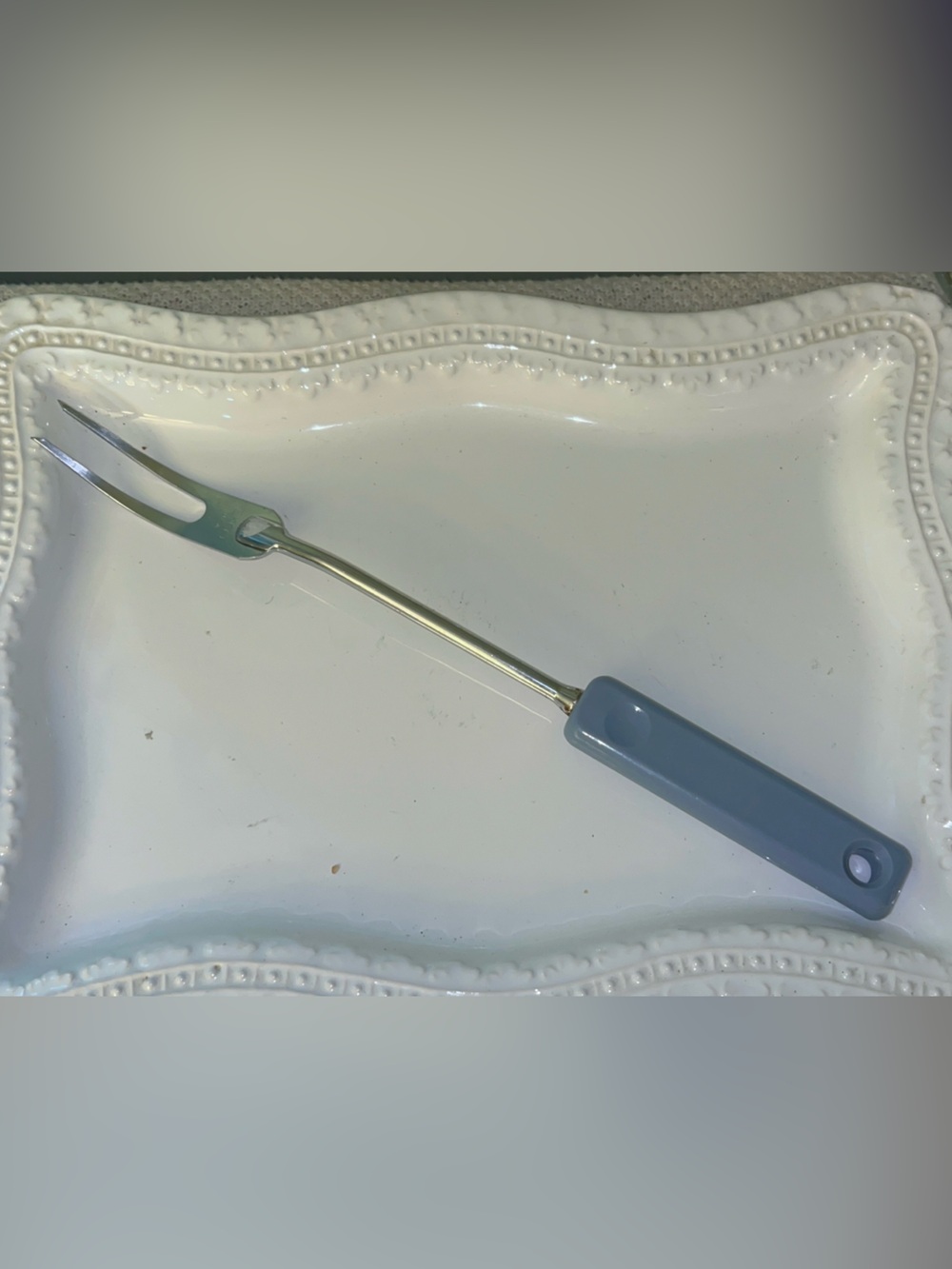 Vintage EKCO Meat Serving Fork With Light Blue Handle